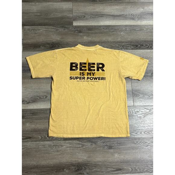“Beer Is My Superpower But My Wife Is My Kryptonite" Beer Dyed Shirt - Men Large - Picture 9 of 10